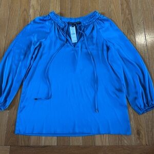 New NWT White House Black Market Long Sleeve Braided Satin Blouse Sz XS Ocean